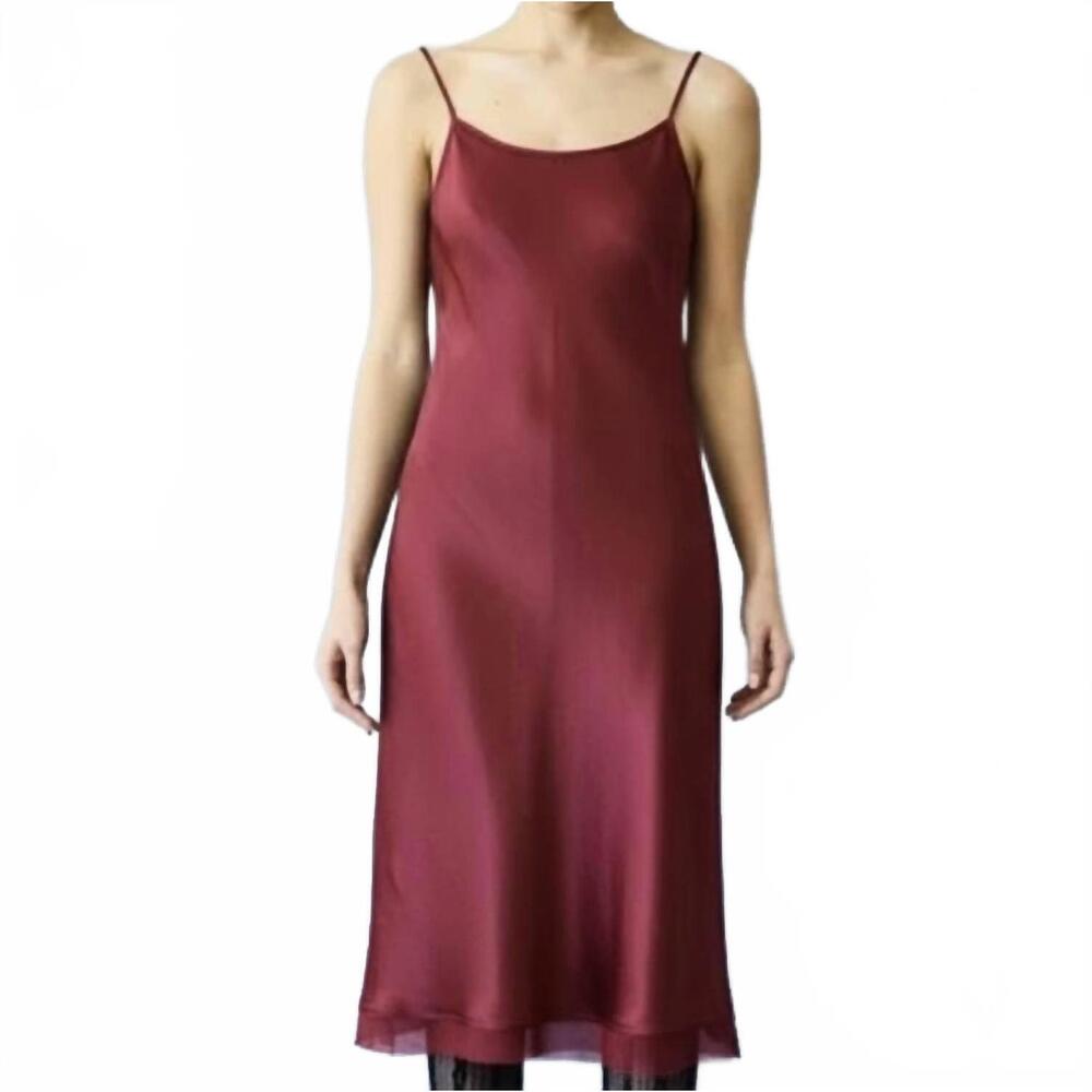 NEW BRAZEAU TRICOT classic organza petal slip midi dress in scarlette